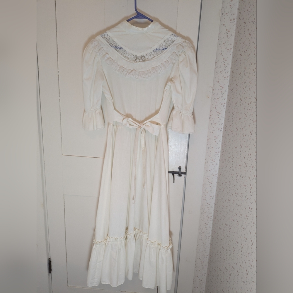 🤍 Vintage S Dress Fairy Prairie Cottage Wedding Cream Lace Puff Sleeves - Picture 2 of 16